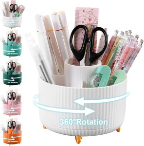 Pencil Holder For Desk,5 Slots 360°Degree Rotating Desk Organizers